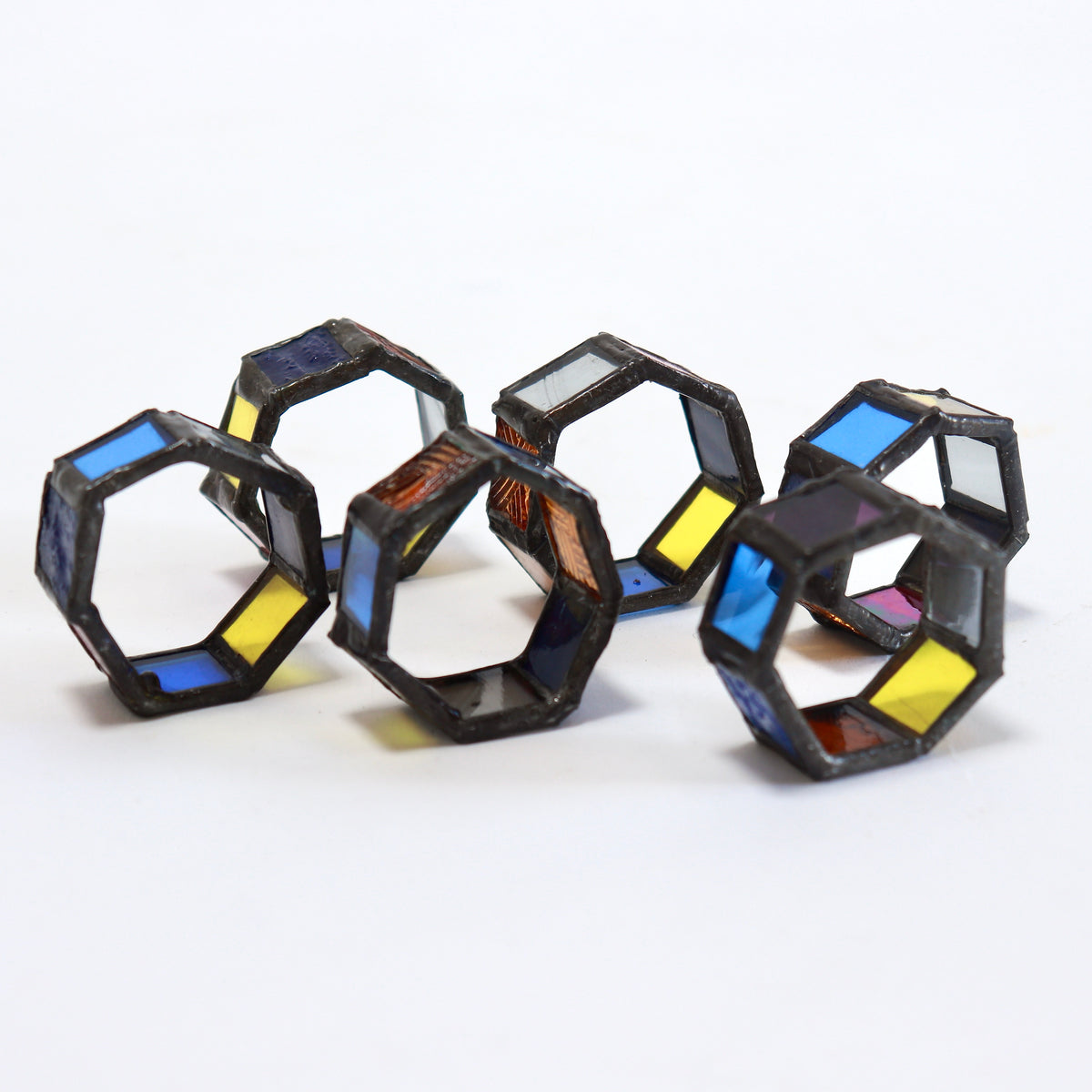 Set of Six Handmade Stained Glass Napkin Rings