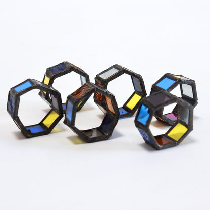 Set of Six Handmade Stained Glass Napkin Rings