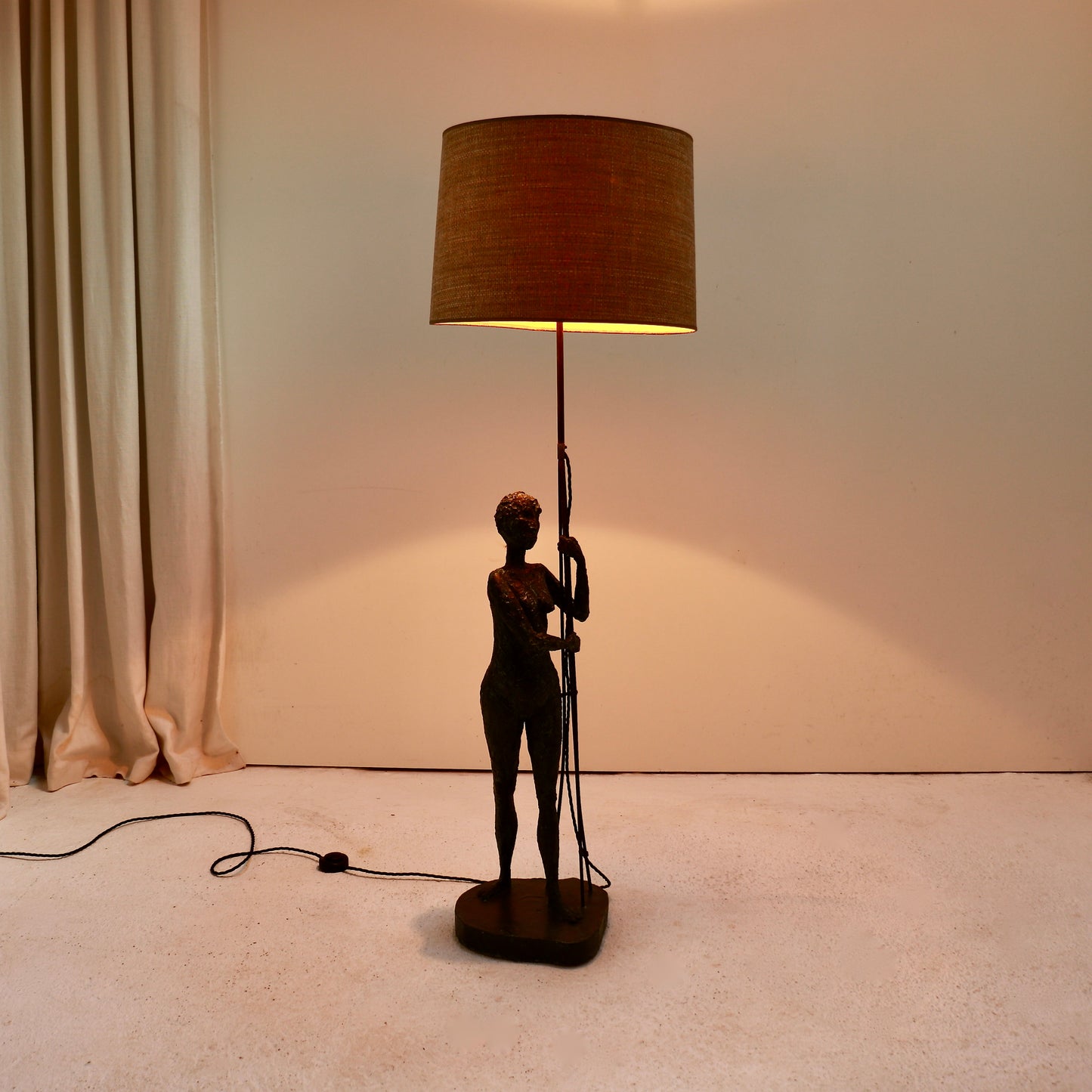 Figural Floor Lamp in Bronzed & Patinated Plaster