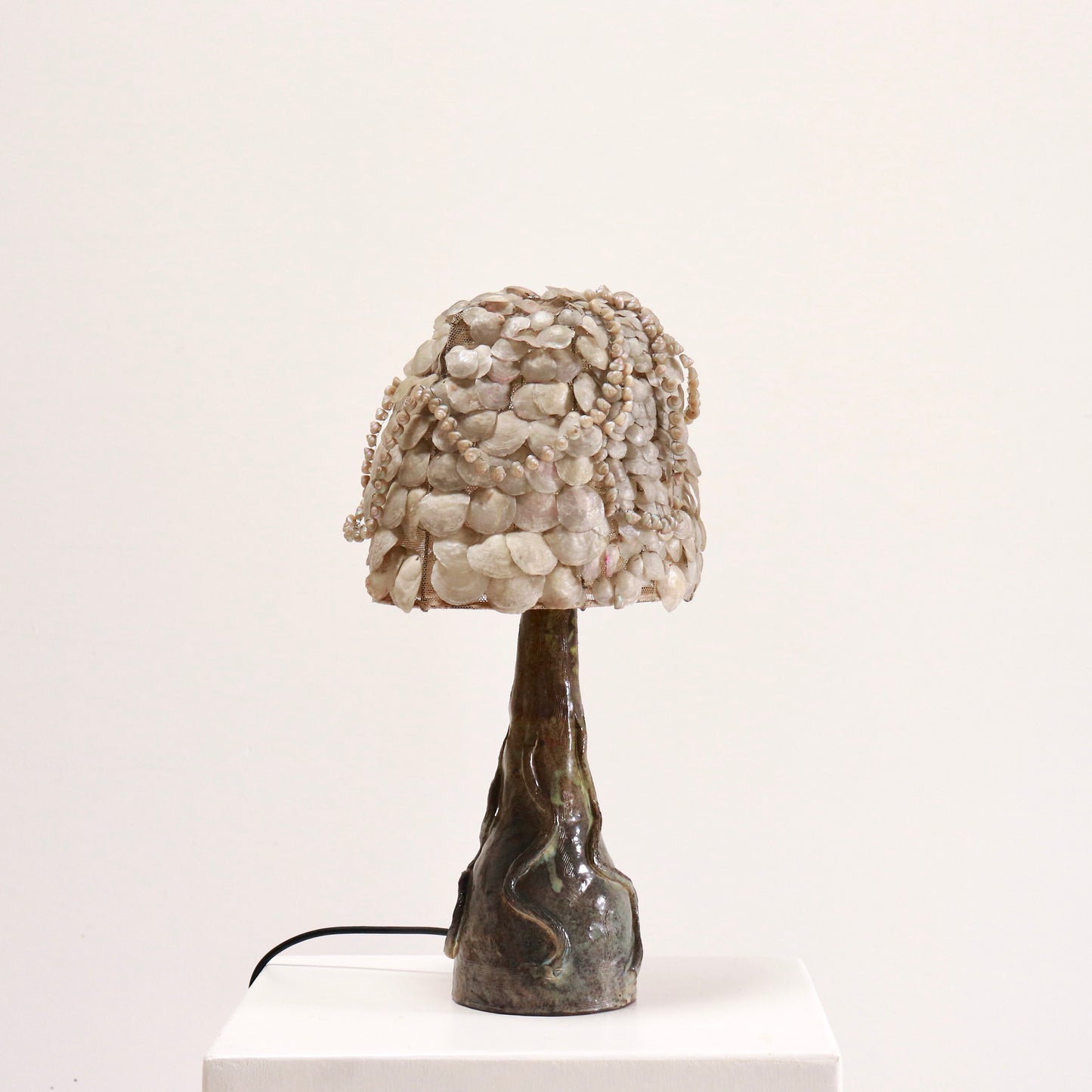 Ceramic Folk Lamp with French shell shade