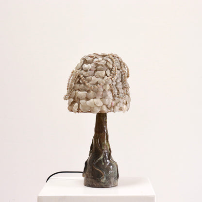 Ceramic Folk Lamp with French shell shade