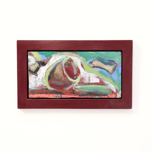 Mid-century abstract oil painting in burgundy frame