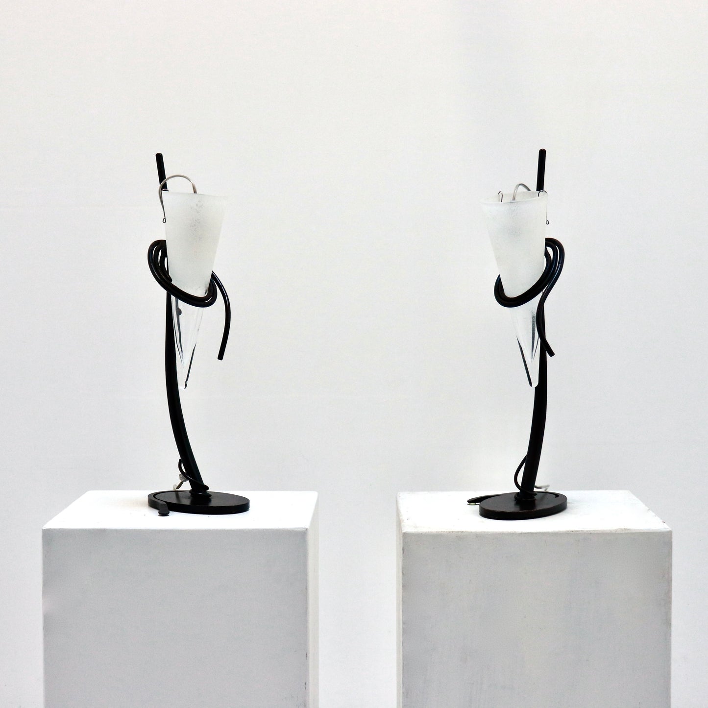 Pair of Italian Hand-Forged & Glass Table Lamps