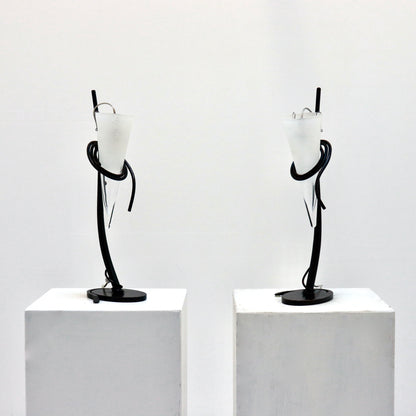 Pair of Italian Hand-Forged & Glass Table Lamps