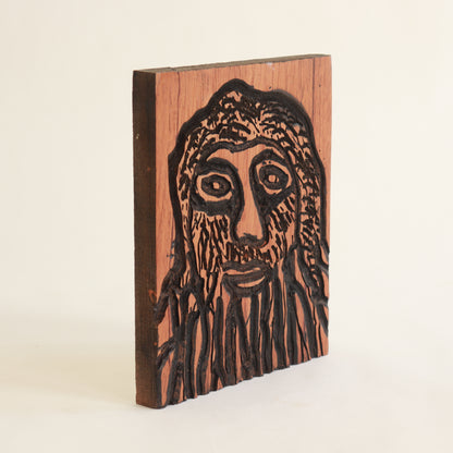 Pyrographic Folk Art Portrait on Wood