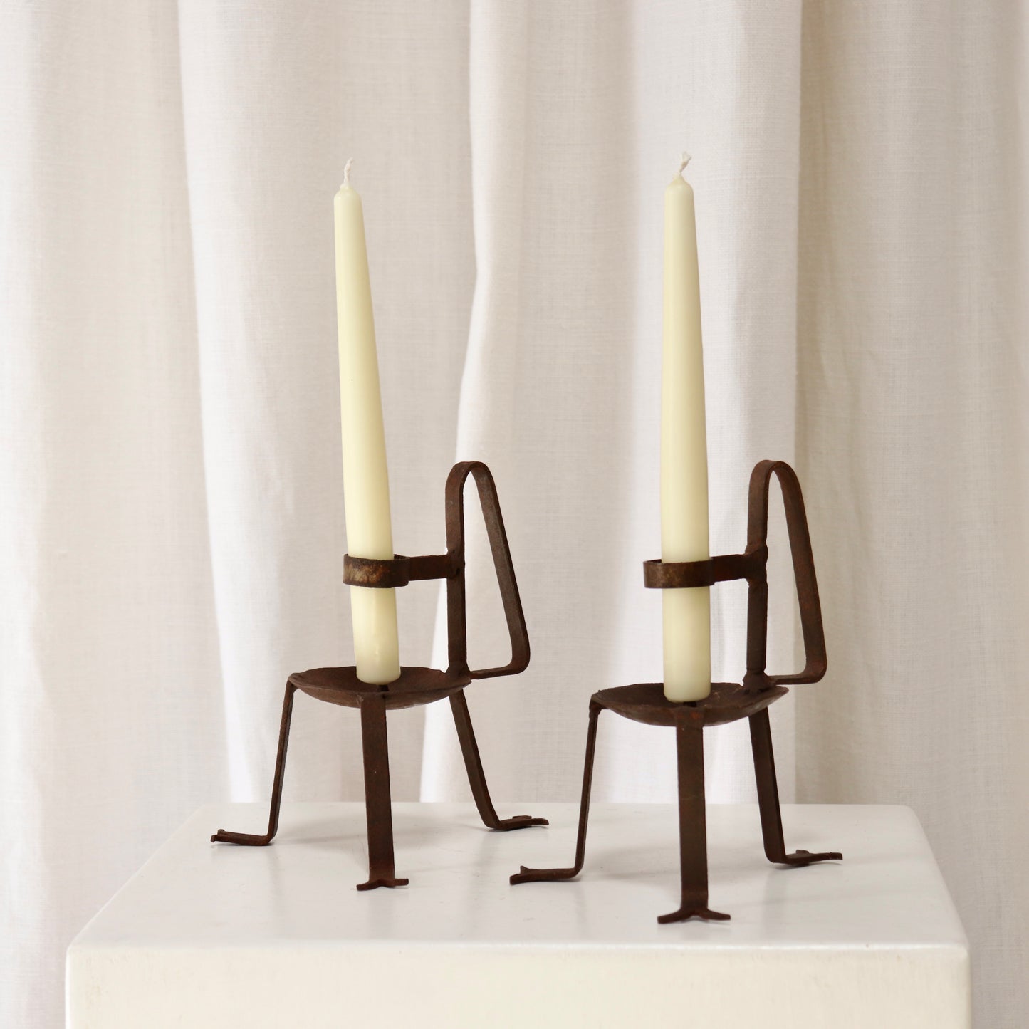 Pair of Vintage French Wrought Iron Candle Holders