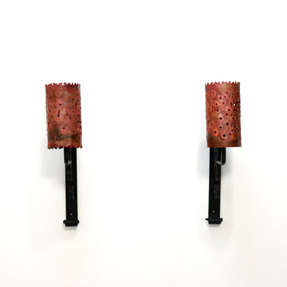 Artisan-Made Copper & Wrought-Iron Wall Lights (Pair)