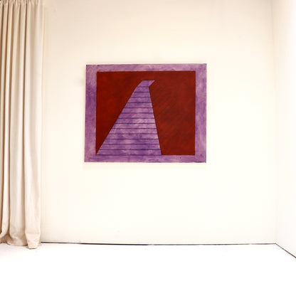 Front view of John Mitchell’s Square Pyramid, Capped, with a banded violet pyramid, oxide-red ground and broad violet border.