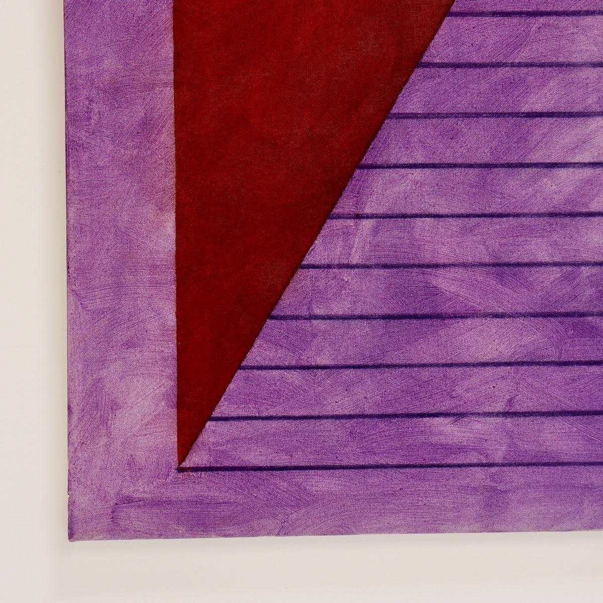 Lower left detail of John Mitchell’s Square Pyramid, Capped, showing horizontal purple lines and visible brushwork within the violet border.