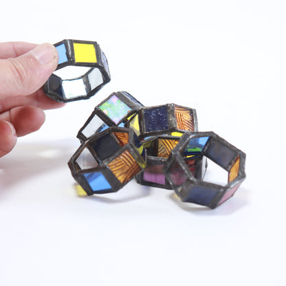 Set of Six Handmade Stained Glass Napkin Rings
