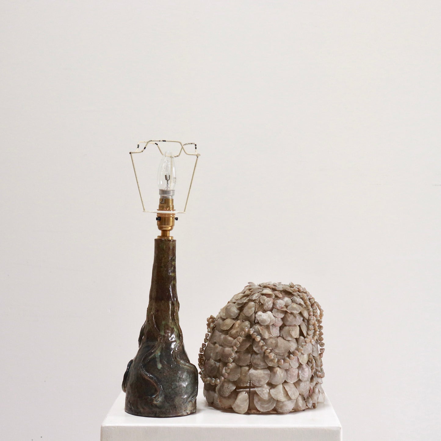 Ceramic Folk Lamp with French shell shade