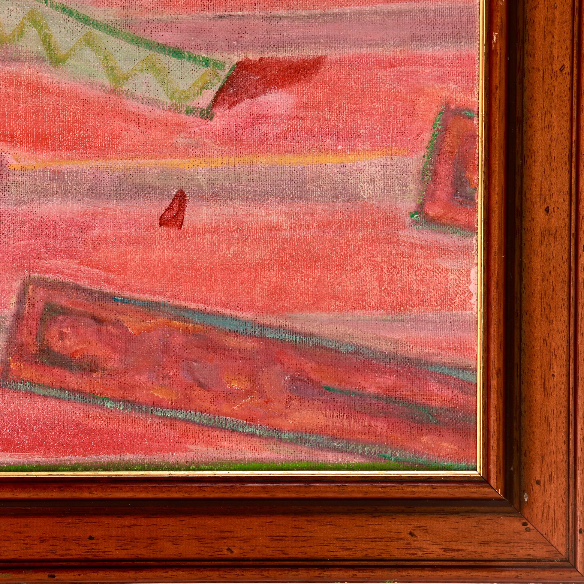 Modernist figurative painting in original timber frame