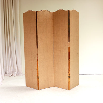 Rear of handcrafted folding screen with hessian backing