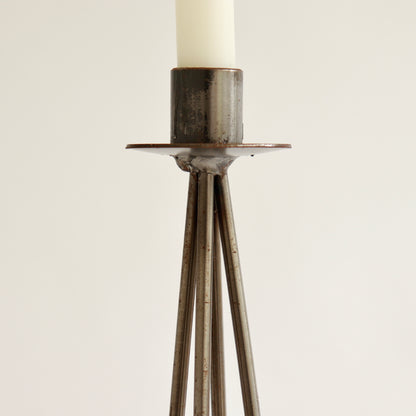 Brutalist Steel & Stone Candle Holders (Pair)