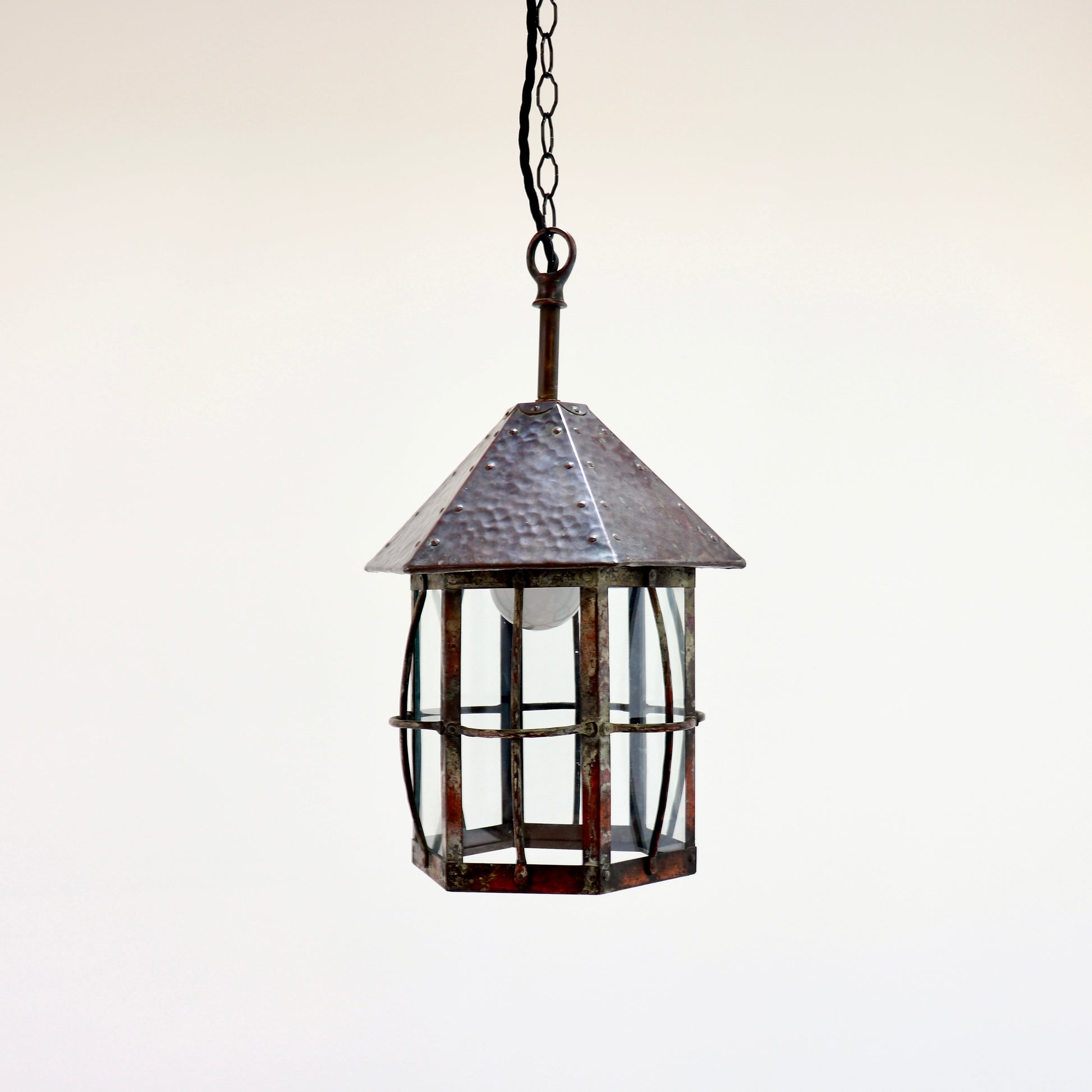 Handmade copper lantern light with aged patina