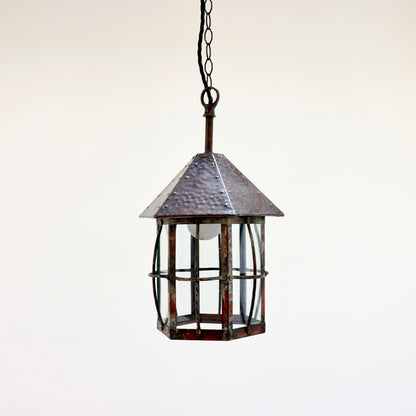 Handmade copper lantern light with aged patina