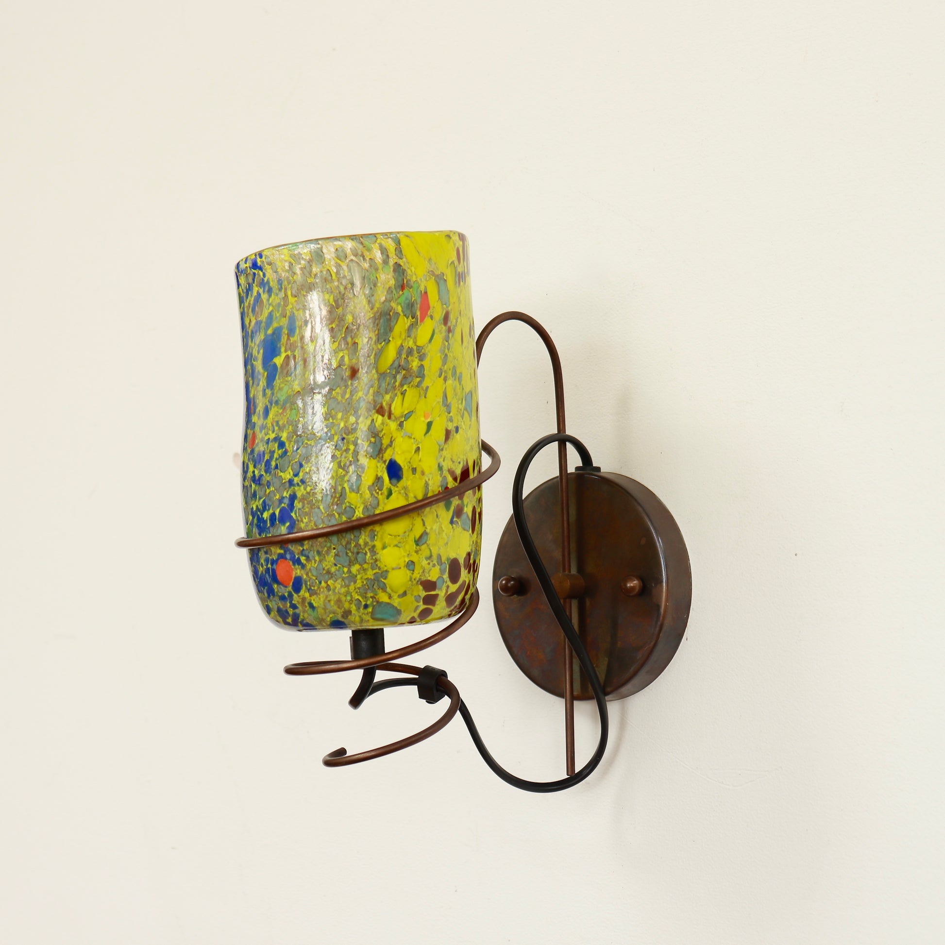 Italian Murano glass wall sconce with blue red and yellow inclusions