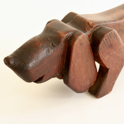Hand-carved wood dachshund detail head and ears
