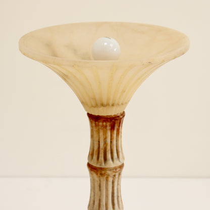 Sculptural carved alabaster table lamp.