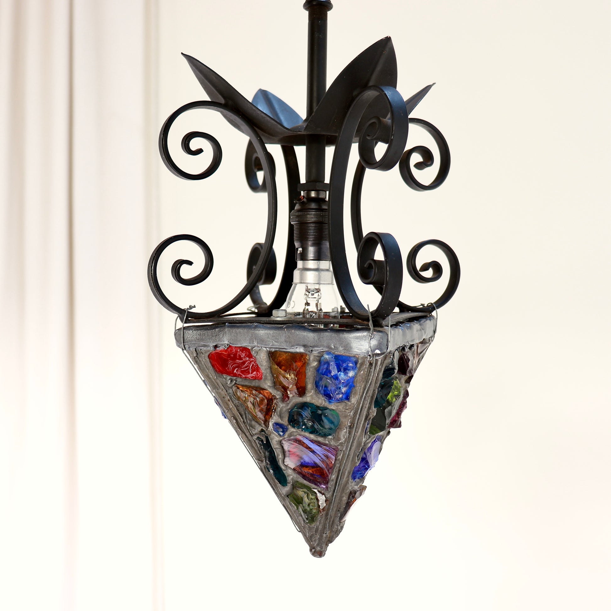 Peter Marsh brutalist pendant light coloured glass