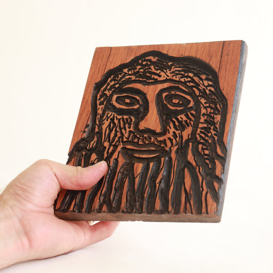Pyrographic Folk Art Portrait on Wood
