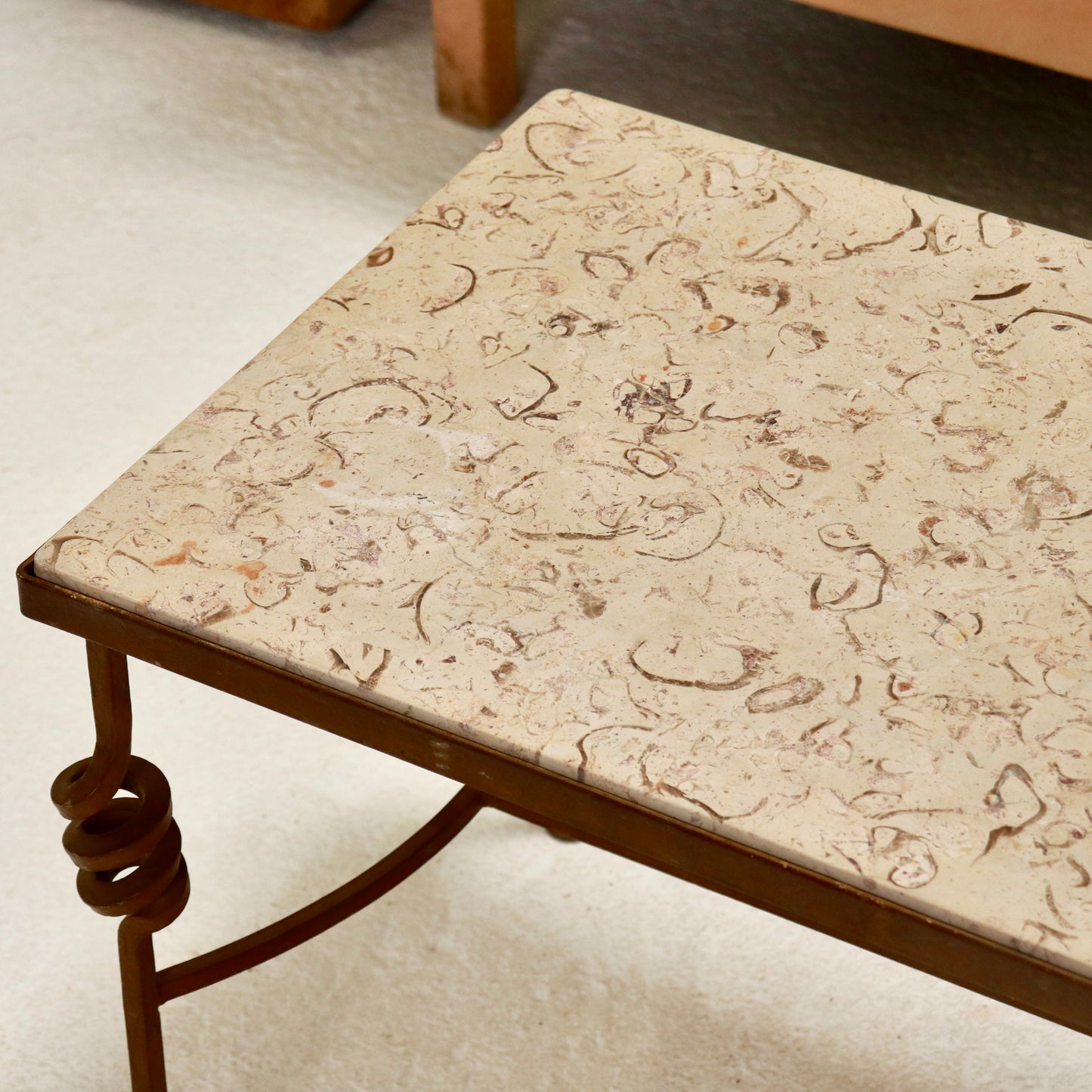 Fossilised Stone & Wrought-Iron Coffee Table, c. Late 20th Century