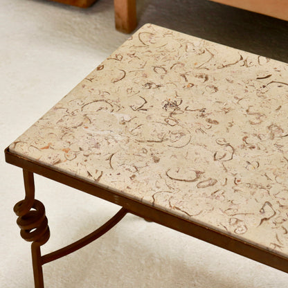 Fossilised Stone & Wrought-Iron Coffee Table, c. Late 20th Century
