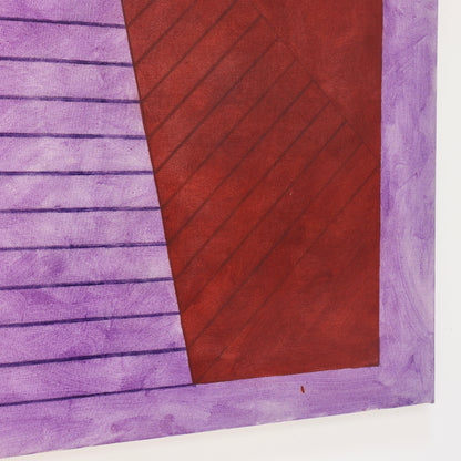 Detail of the pyramid’s red side and diagonal lines beside its violet front face in John Mitchell’s Square Pyramid, Capped.