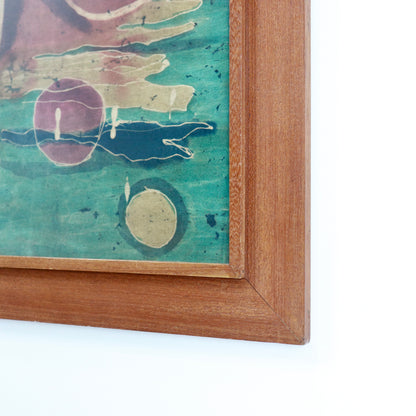 Detail of original wooden frame on mid-century artwork