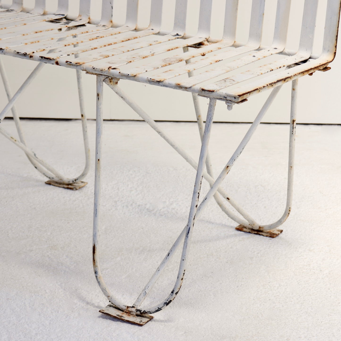 Vintage French iron strap bench and table