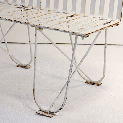 Vintage French iron strap bench and table