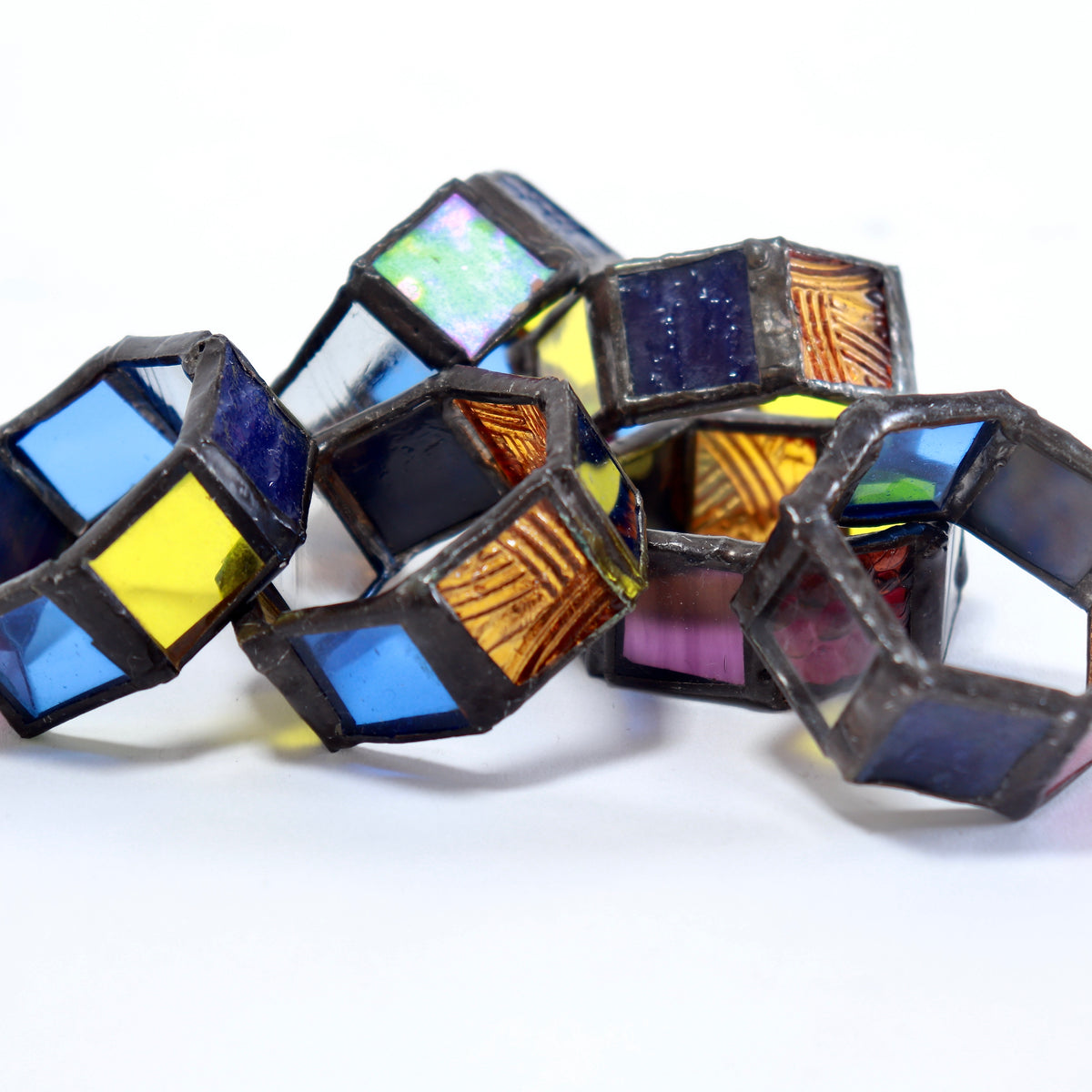 Set of Six Handmade Stained Glass Napkin Rings