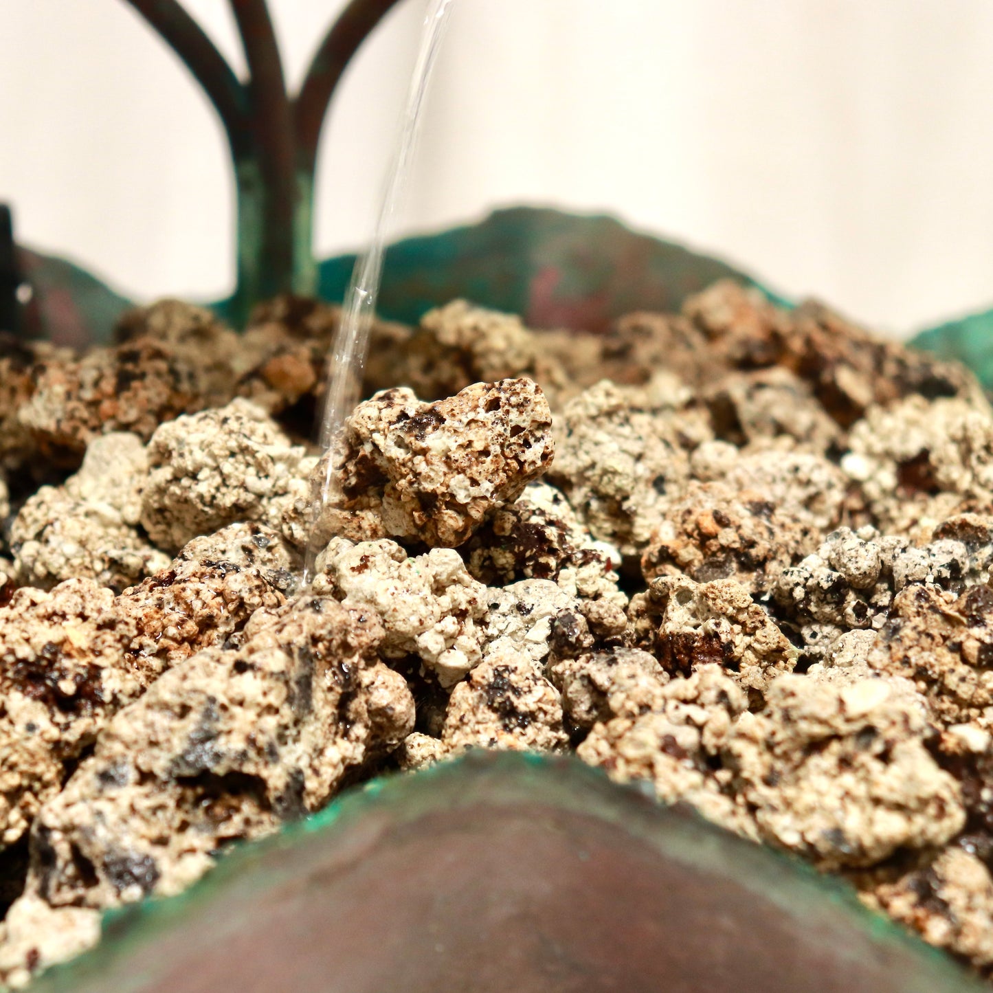 Folk Art Table Fountain — Hand-Formed Copper Leaves with Verdigris