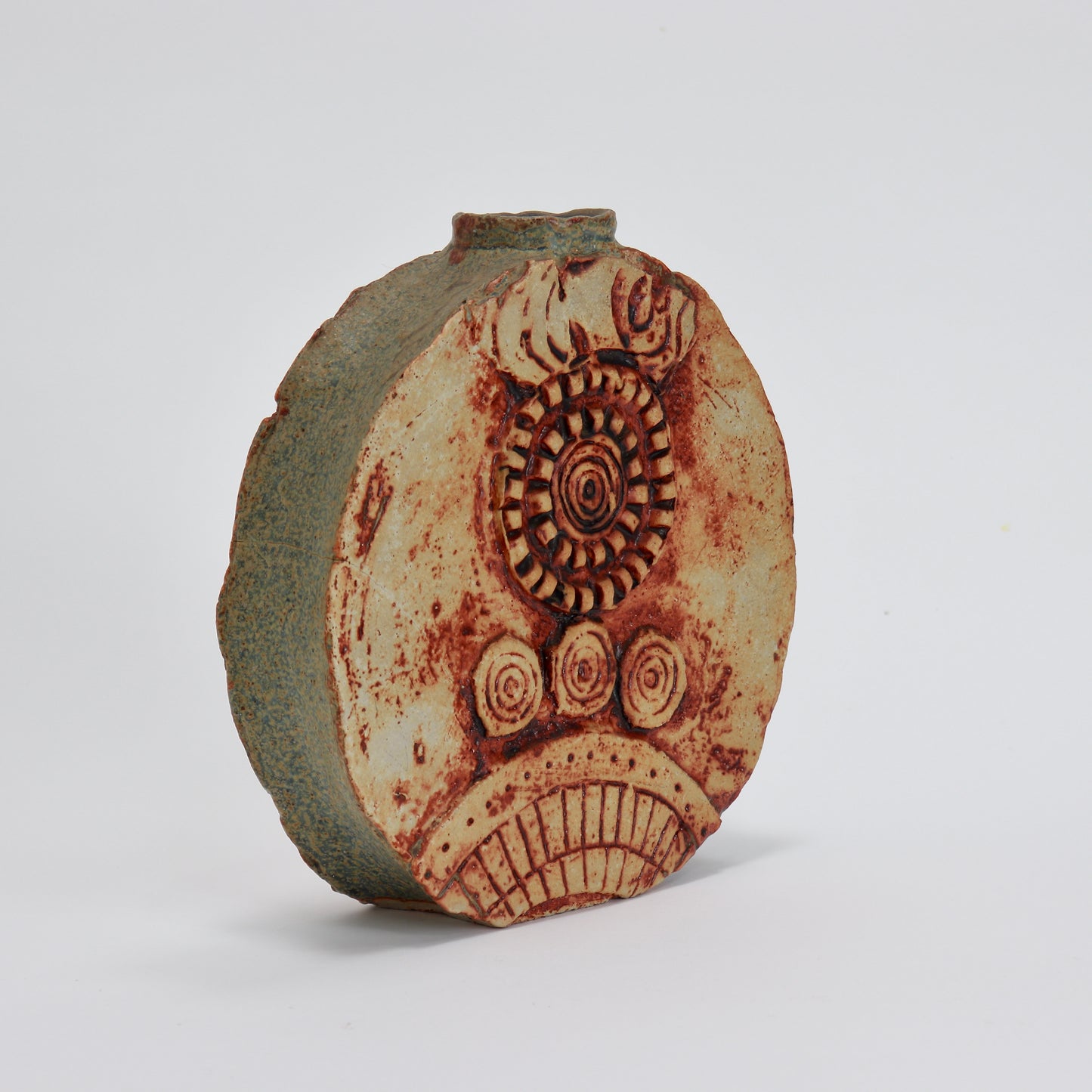 Bernard Rooke pottery vase with carved geometric motifs