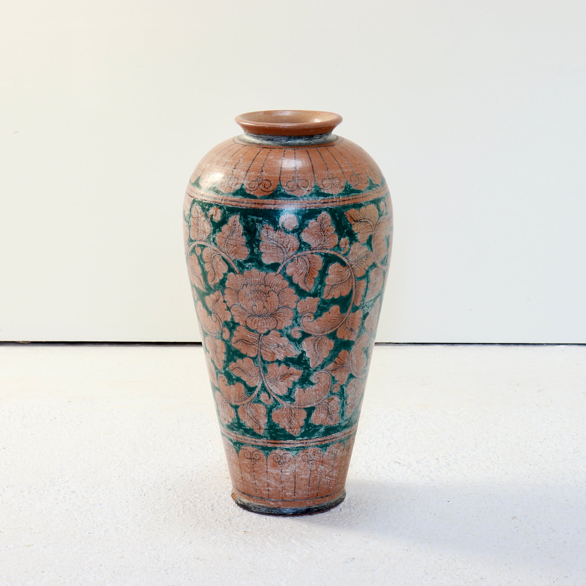Large Persian-style hand painted terracotta floor vase