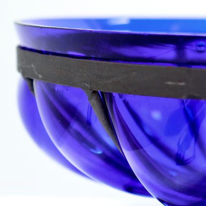 Cobalt Blue Glass & Metal Ribbed Bowl