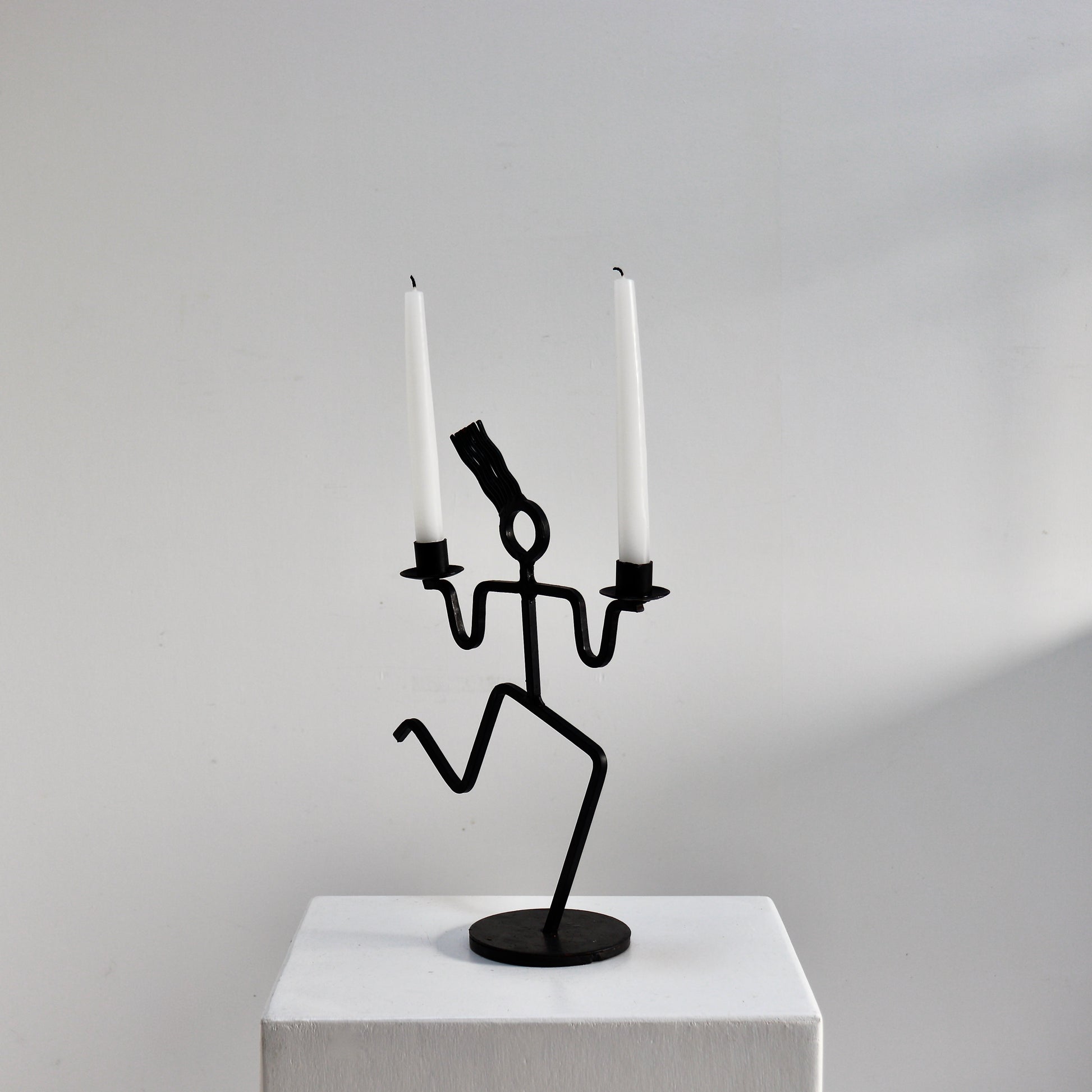 Vintage iron candle holder modernist figure design