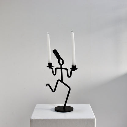Vintage iron candle holder modernist figure design