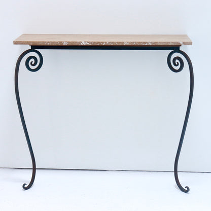 Wrought iron console with travertine stone top