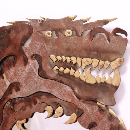 Hand-cut steel mirror featuring stylised dragon motif