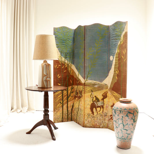 Vintage handcrafted four-panel batik folding screen