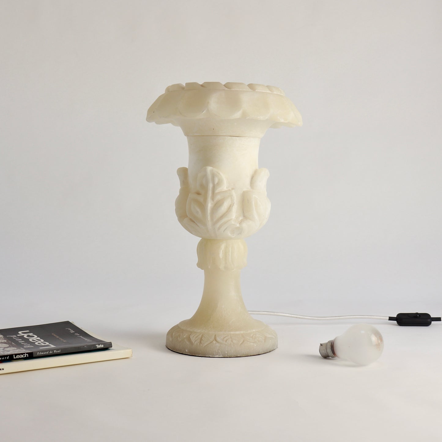 Vintage stone urn lamp with translucent alabaster