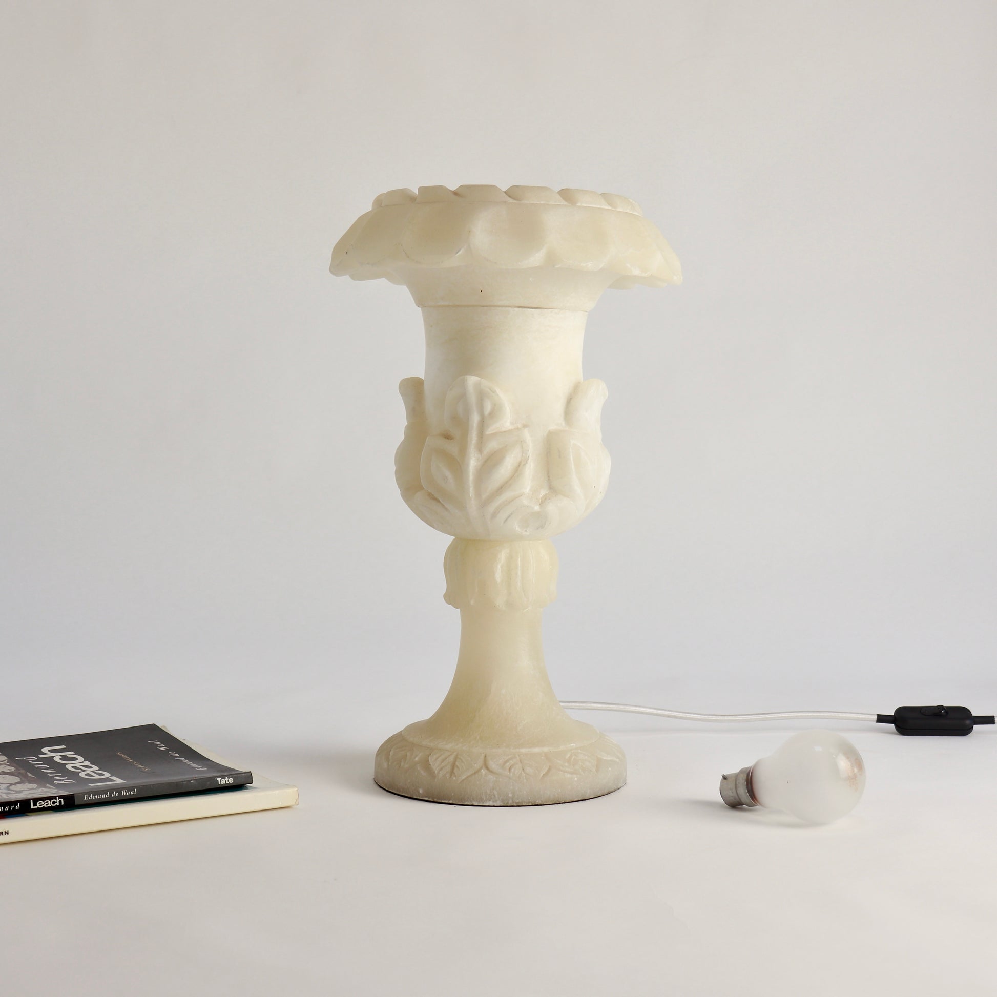 Vintage stone urn lamp with translucent alabaster