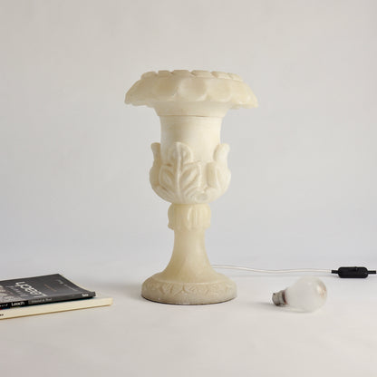 Vintage stone urn lamp with translucent alabaster