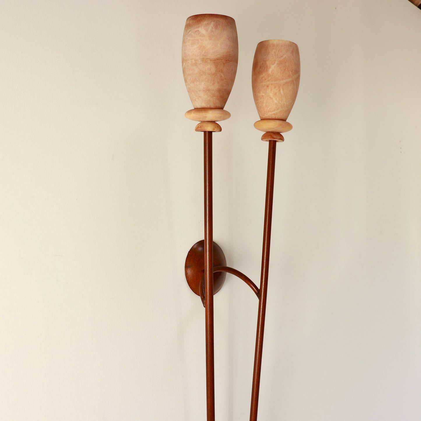 Vintage twin-arm wall light in alabaster and metal