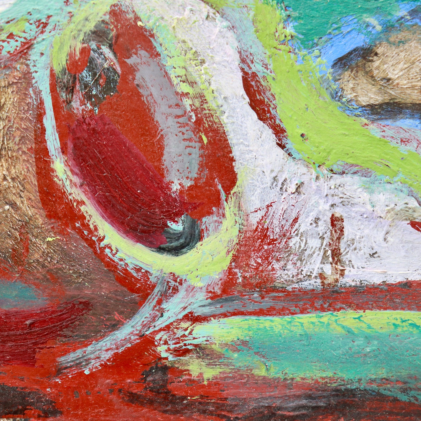 Close-up of colourful mid-century abstract artwork