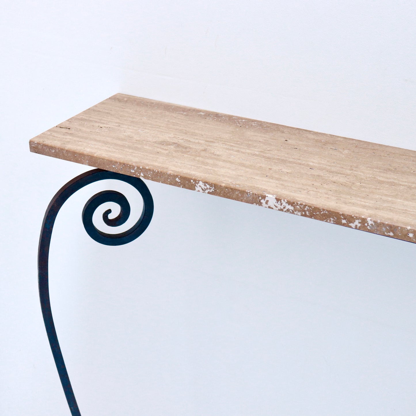 Wrought Iron & Travertine Console Table