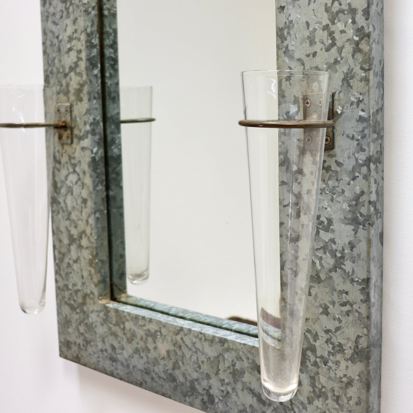Close up galvanised steel texture mirror frame
