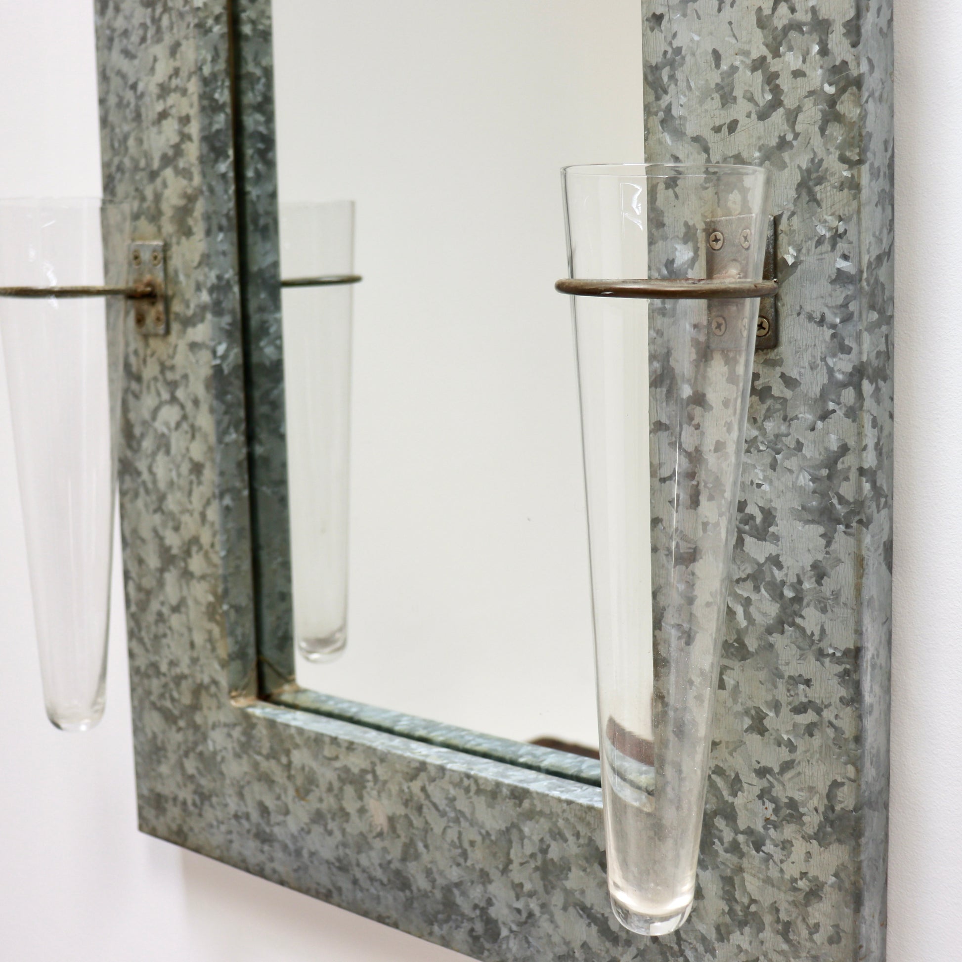 Close up galvanised steel texture mirror frame
