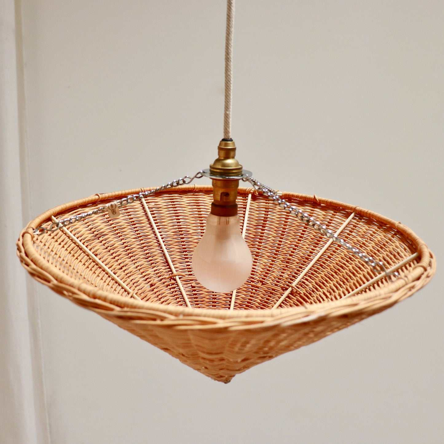 Vintage Rattan Cone Uplighter Pendant Lights